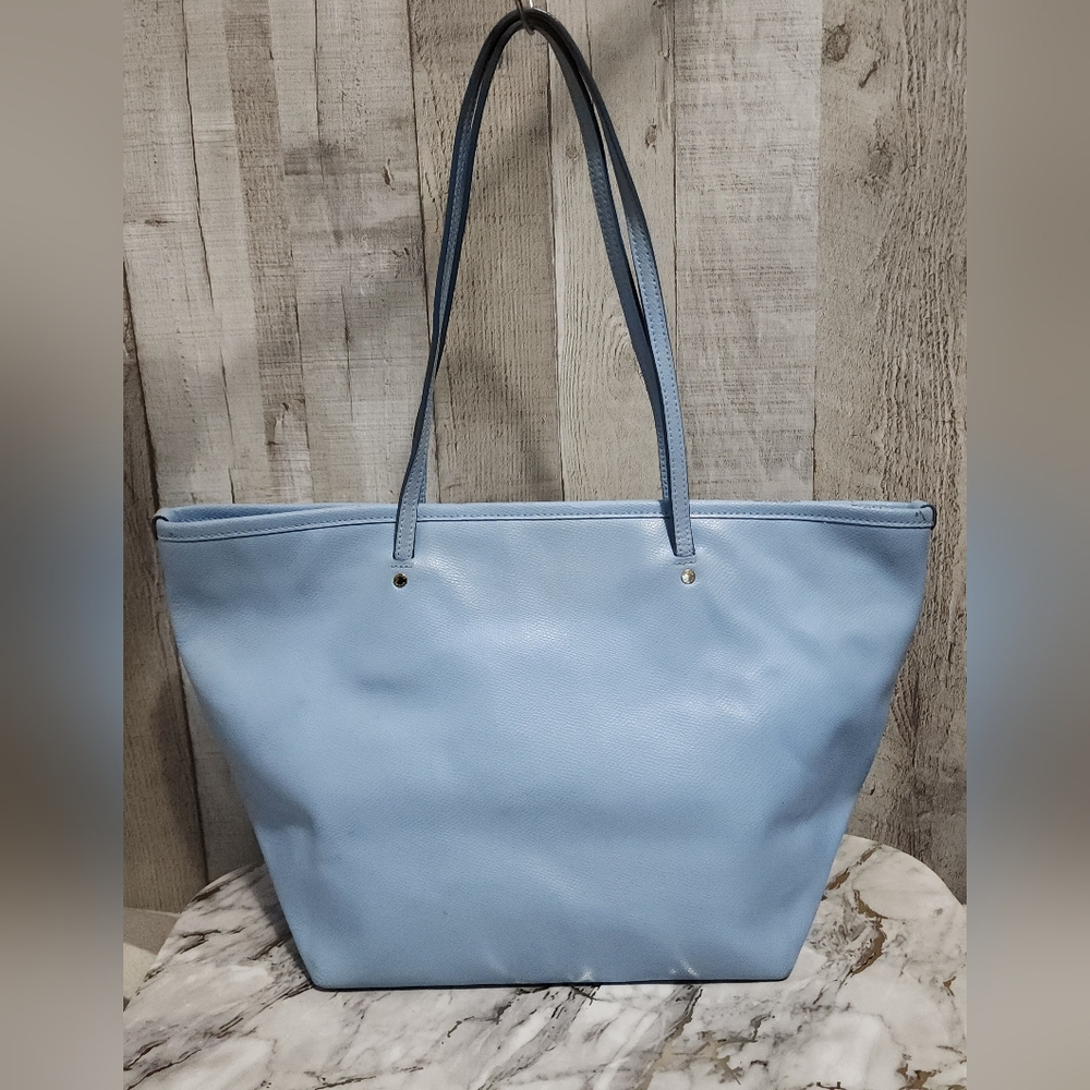 🌷Y2K Authentic Coach Street Zip Tote in Crossgrain Light Blue Leather🌸 - Picture 4 of 12